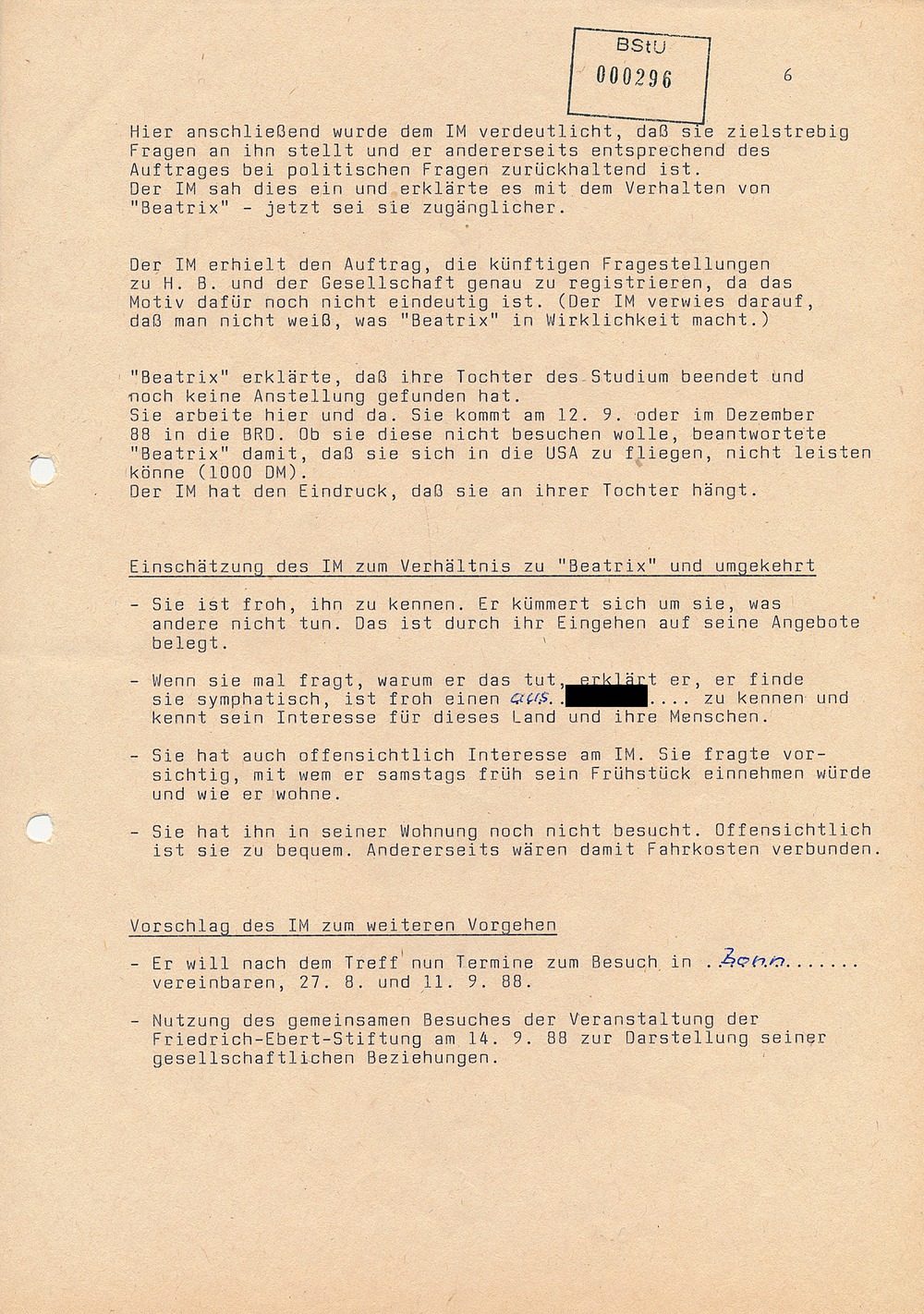 Treffbericht mit IM "Karl Walter" vom 10. September 1988