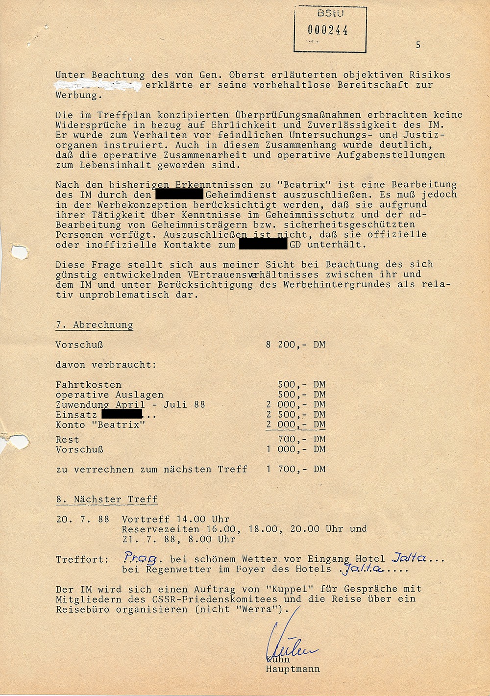 Treffbericht mit IM "Karl Walter" vom 21. April 1988
