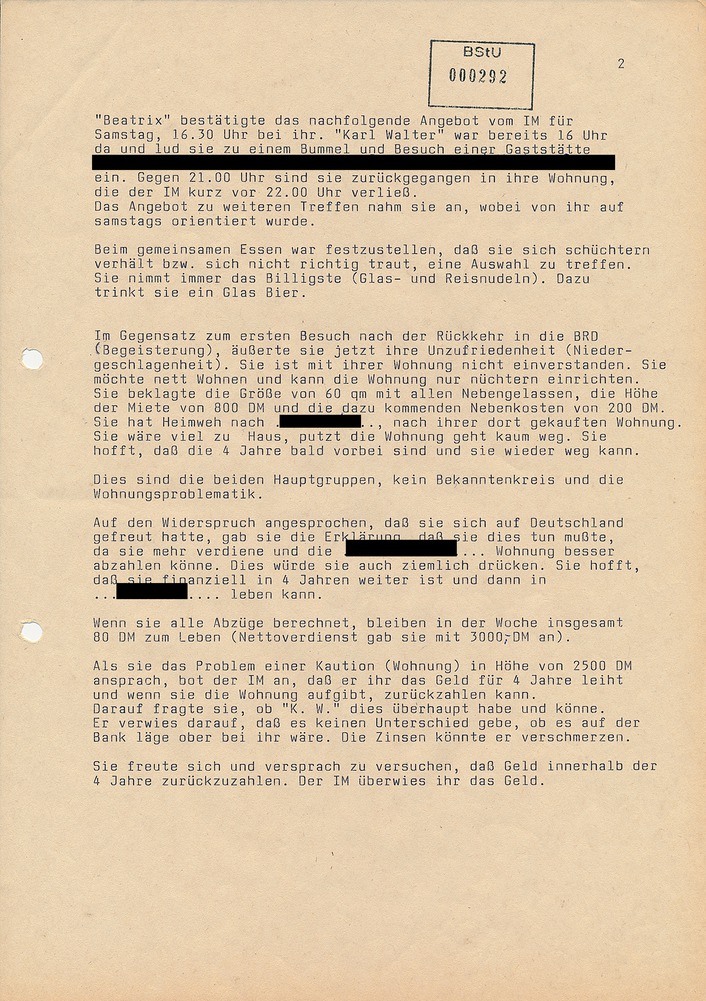 Treffbericht mit IM "Karl Walter" vom 10. September 1988