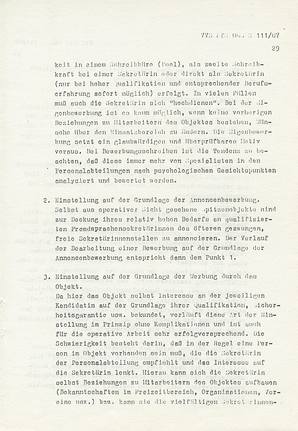 Schulungsmaterial mit "ausgewählten Erkenntnissen" über die "Berufsgruppe der Sekretärinnen"