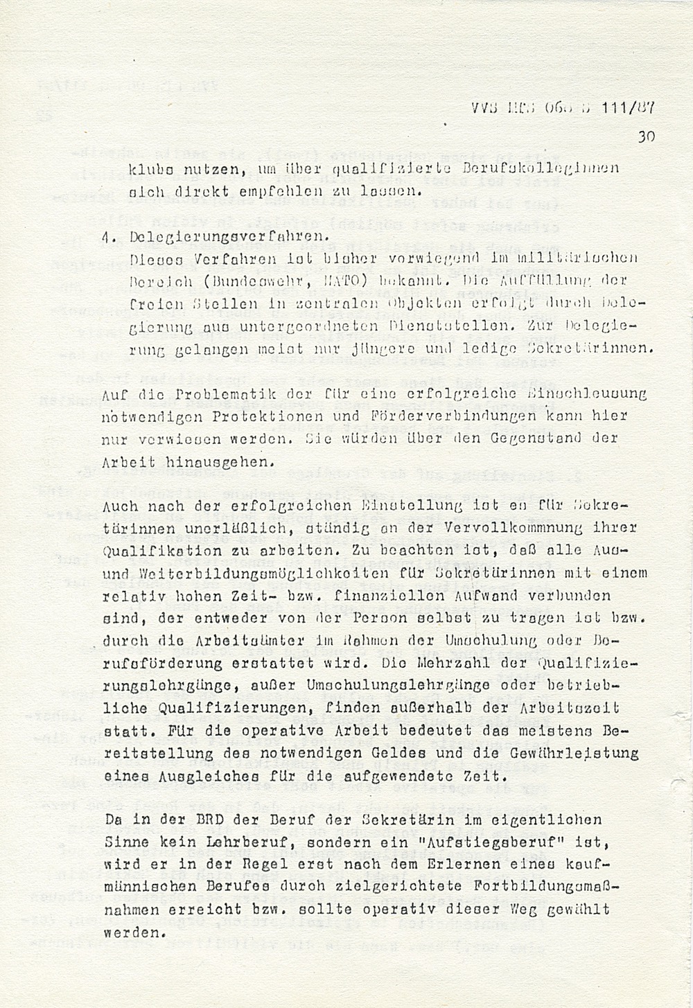 Schulungsmaterial mit "ausgewählten Erkenntnissen" über die "Berufsgruppe der Sekretärinnen"