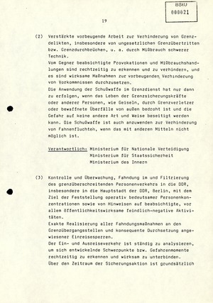 Maßnahmeplan zur Gewährleistung der Sicherheit zum 40. Jahrestag der DDR
