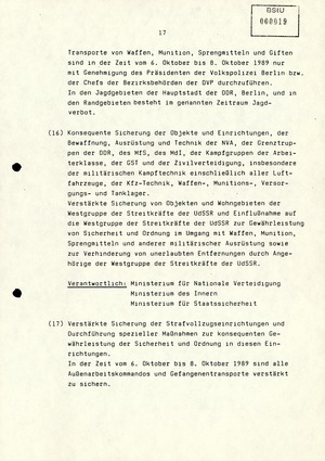 Maßnahmeplan zur Gewährleistung der Sicherheit zum 40. Jahrestag der DDR
