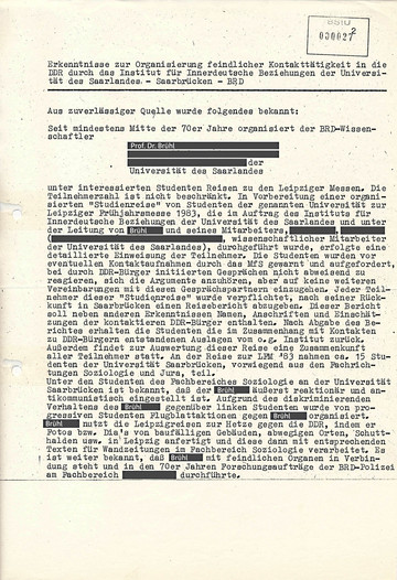 Kurzbericht der Hauptverwaltung A zu einem Professor an der Universität des Saarlandes