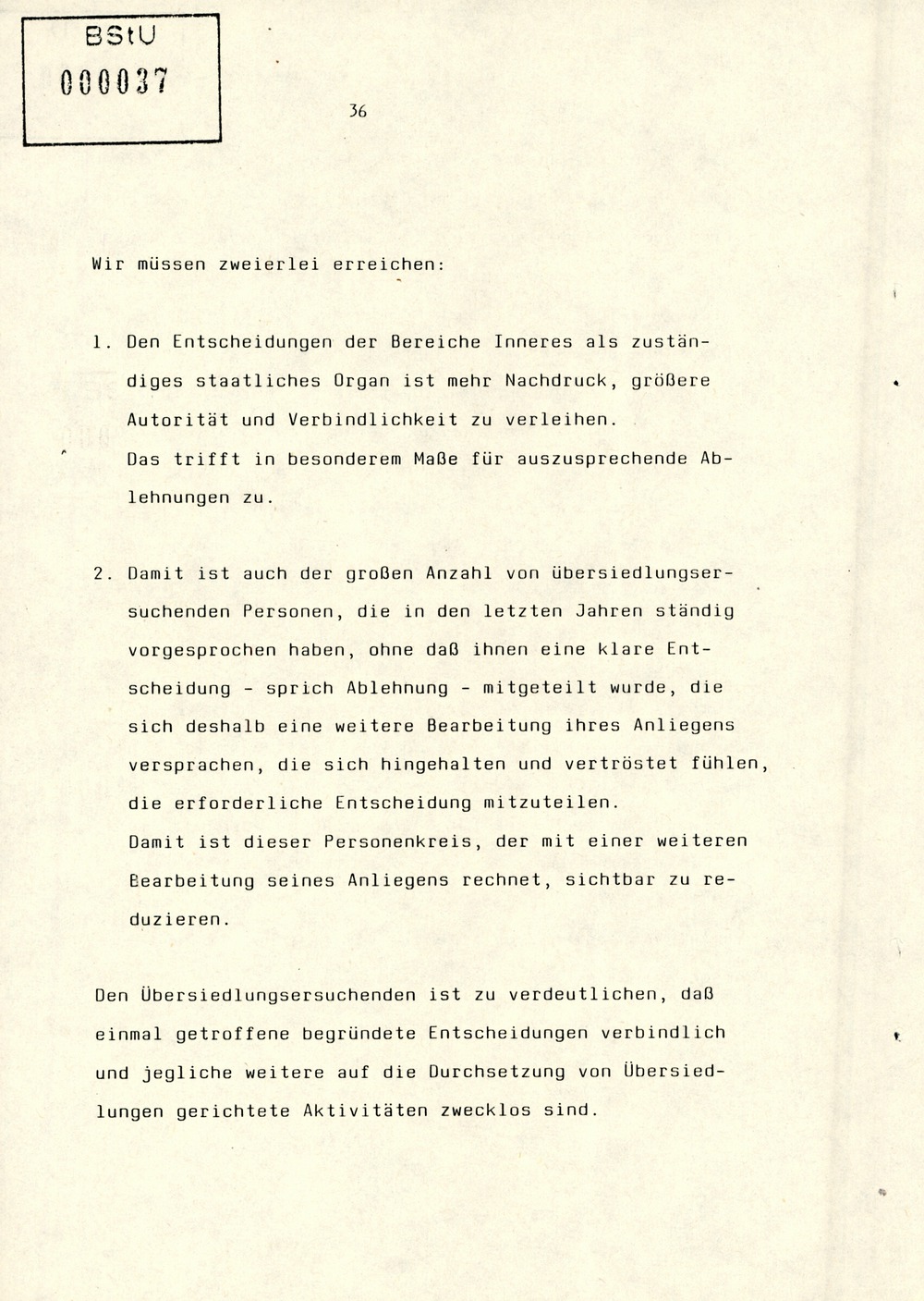 Referat Erich Mielkes zur "Übersiedlung" auf einer Dienstbesprechung