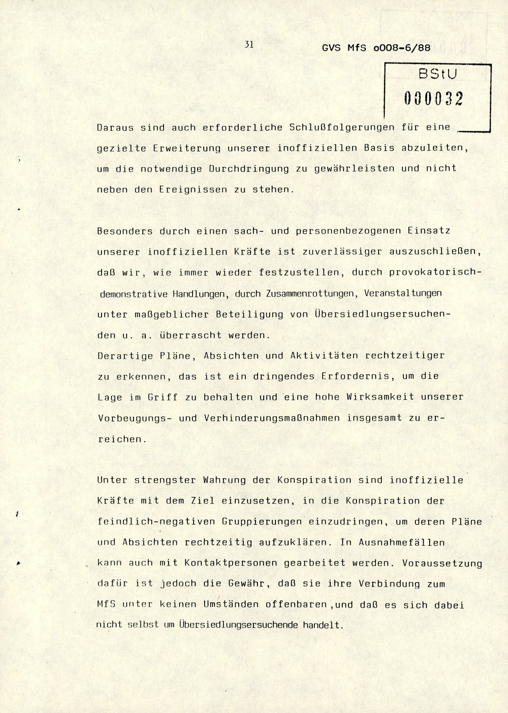 Referat Erich Mielkes zur "Übersiedlung" auf einer Dienstbesprechung