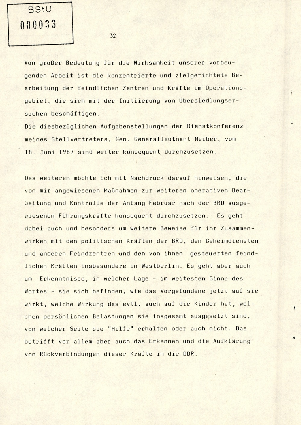 Referat Erich Mielkes zur "Übersiedlung" auf einer Dienstbesprechung