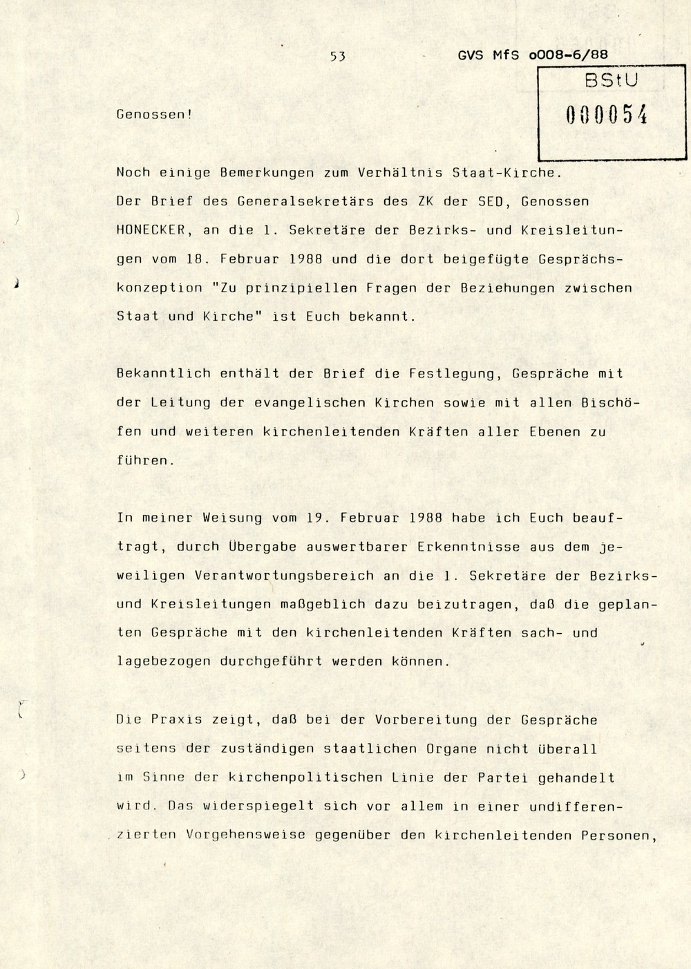 Referat Erich Mielkes zur "Übersiedlung" auf einer Dienstbesprechung