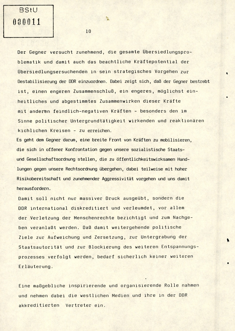 Referat Erich Mielkes zur "Übersiedlung" auf einer Dienstbesprechung