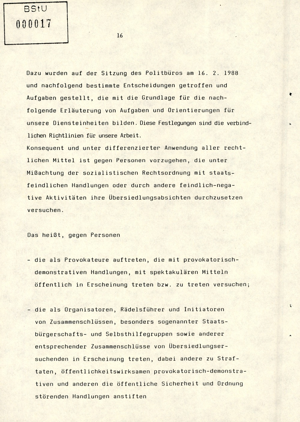 Referat Erich Mielkes zur "Übersiedlung" auf einer Dienstbesprechung