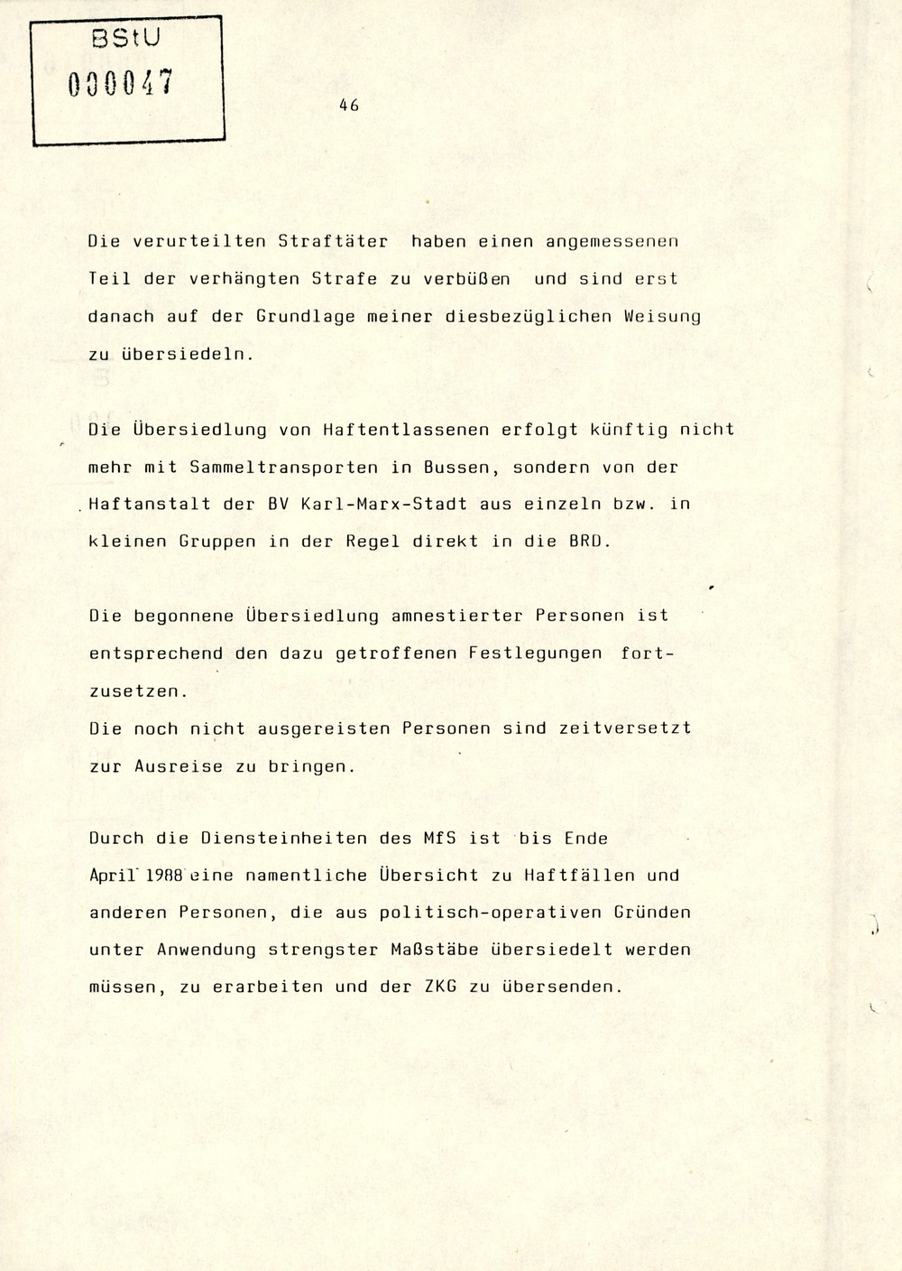 Referat Erich Mielkes zur "Übersiedlung" auf einer Dienstbesprechung