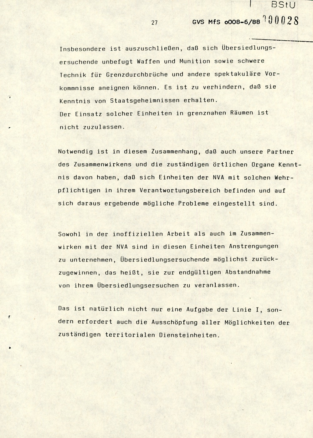 Referat Erich Mielkes zur "Übersiedlung" auf einer Dienstbesprechung