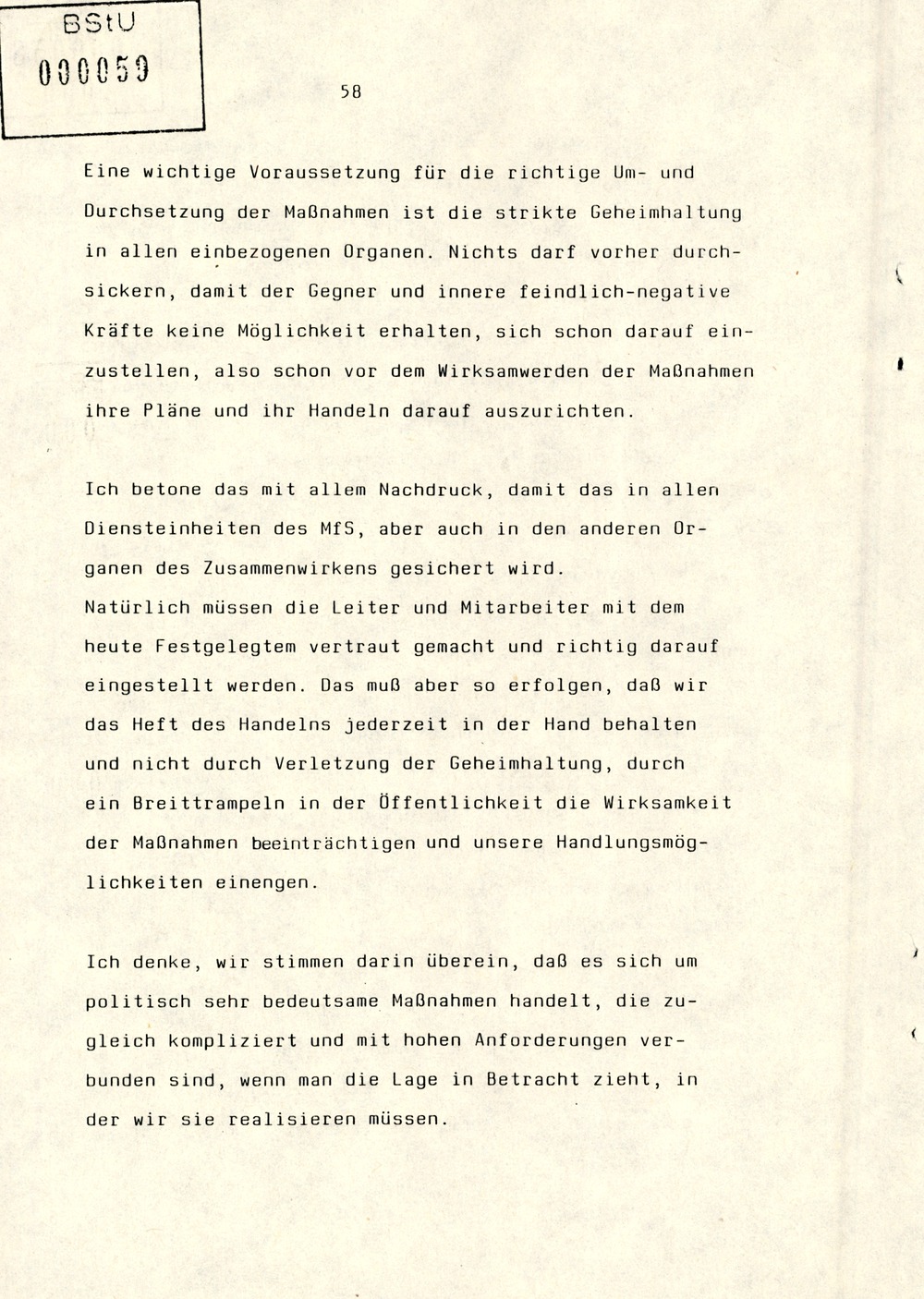 Referat Erich Mielkes zur "Übersiedlung" auf einer Dienstbesprechung