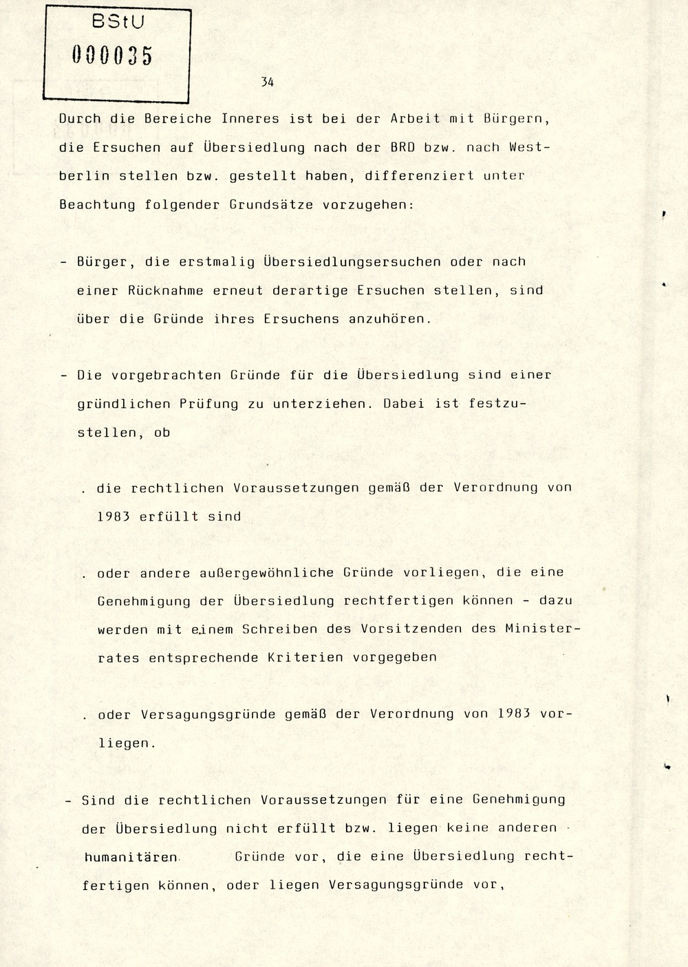 Referat Erich Mielkes zur "Übersiedlung" auf einer Dienstbesprechung