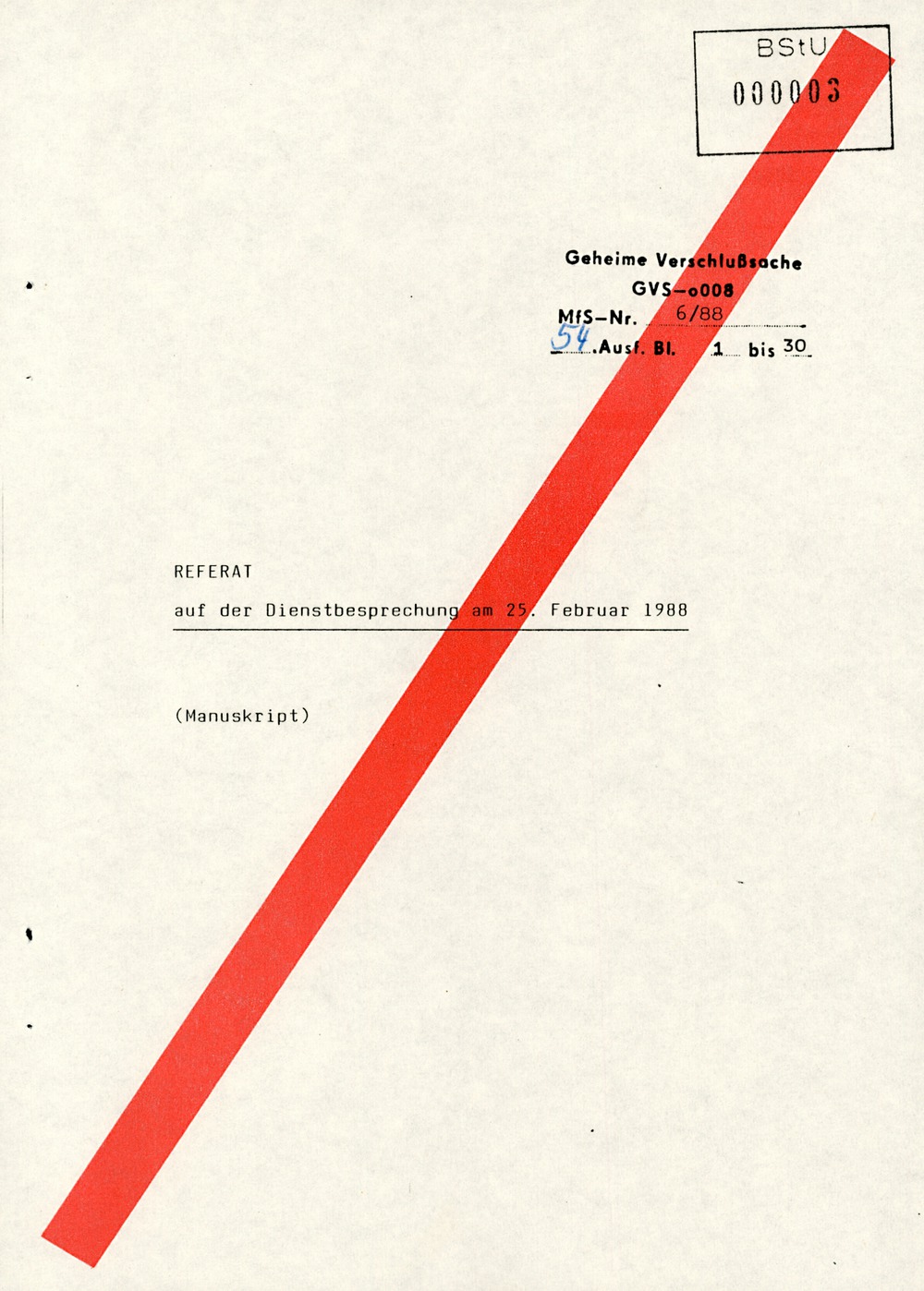 Referat Erich Mielkes zur "Übersiedlung" auf einer Dienstbesprechung