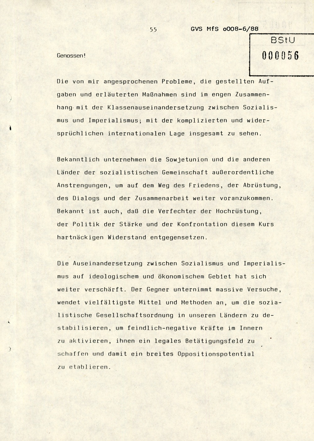 Referat Erich Mielkes zur "Übersiedlung" auf einer Dienstbesprechung