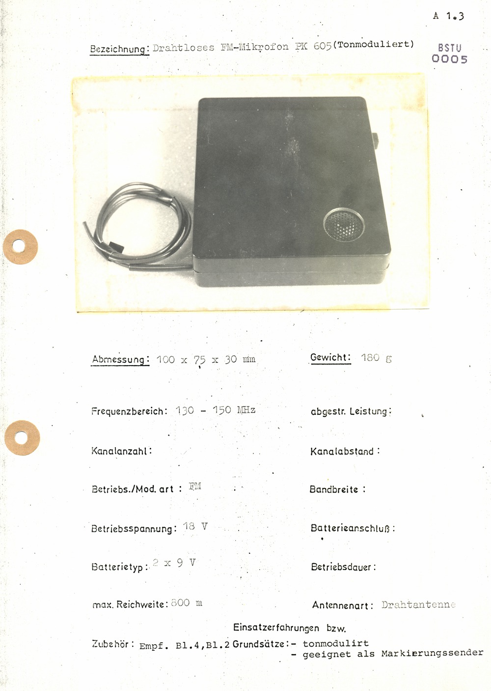 Spezifische operative drahtlose Abhörtechnik (Wanzen)