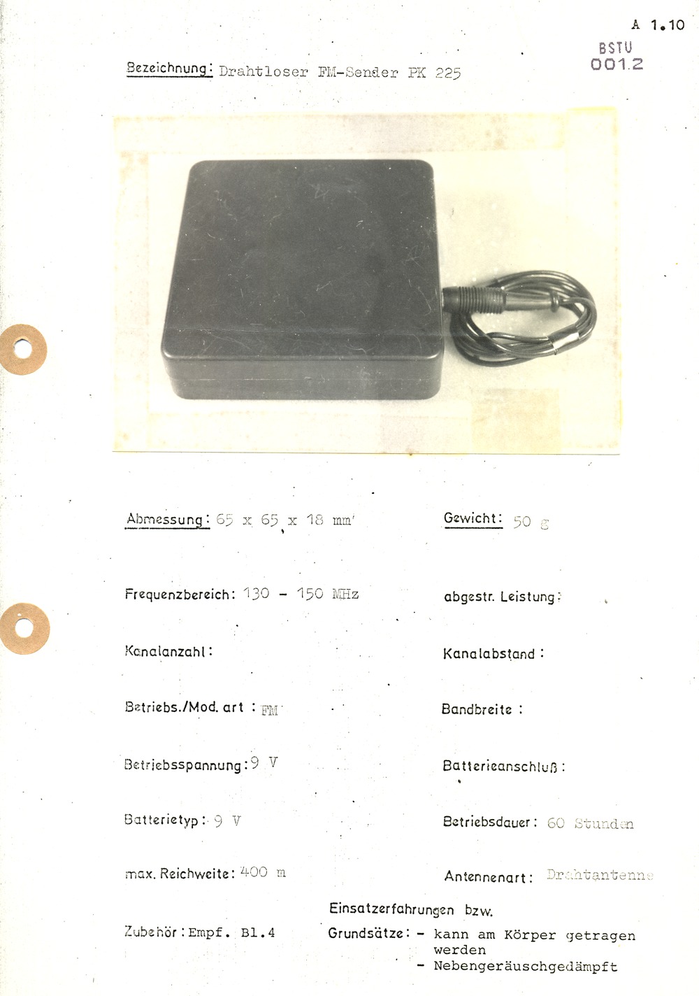 Spezifische operative drahtlose Abhörtechnik (Wanzen)