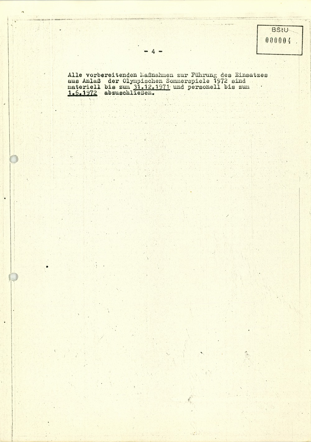 Vorbereitung des Einsatzes von Kräften und Mitteln der Linie III vor, während und nach den Olympischen Sommerspielen 1972 in München (Rahmenplan)