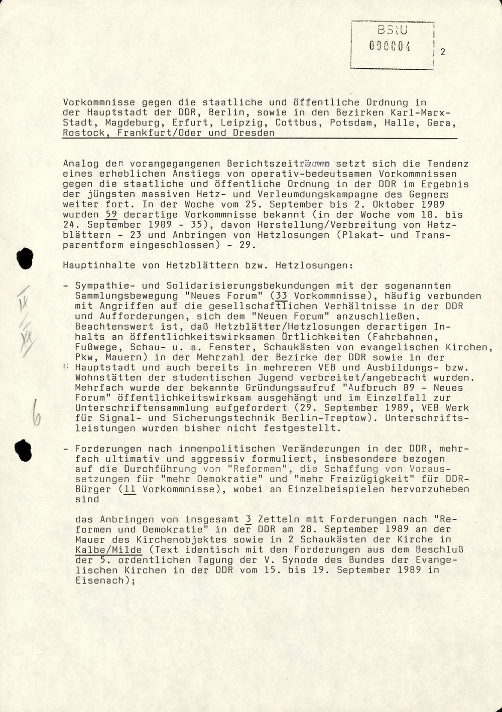 Wochenübersicht Nr. 40/89 vom 2. Oktober 1989