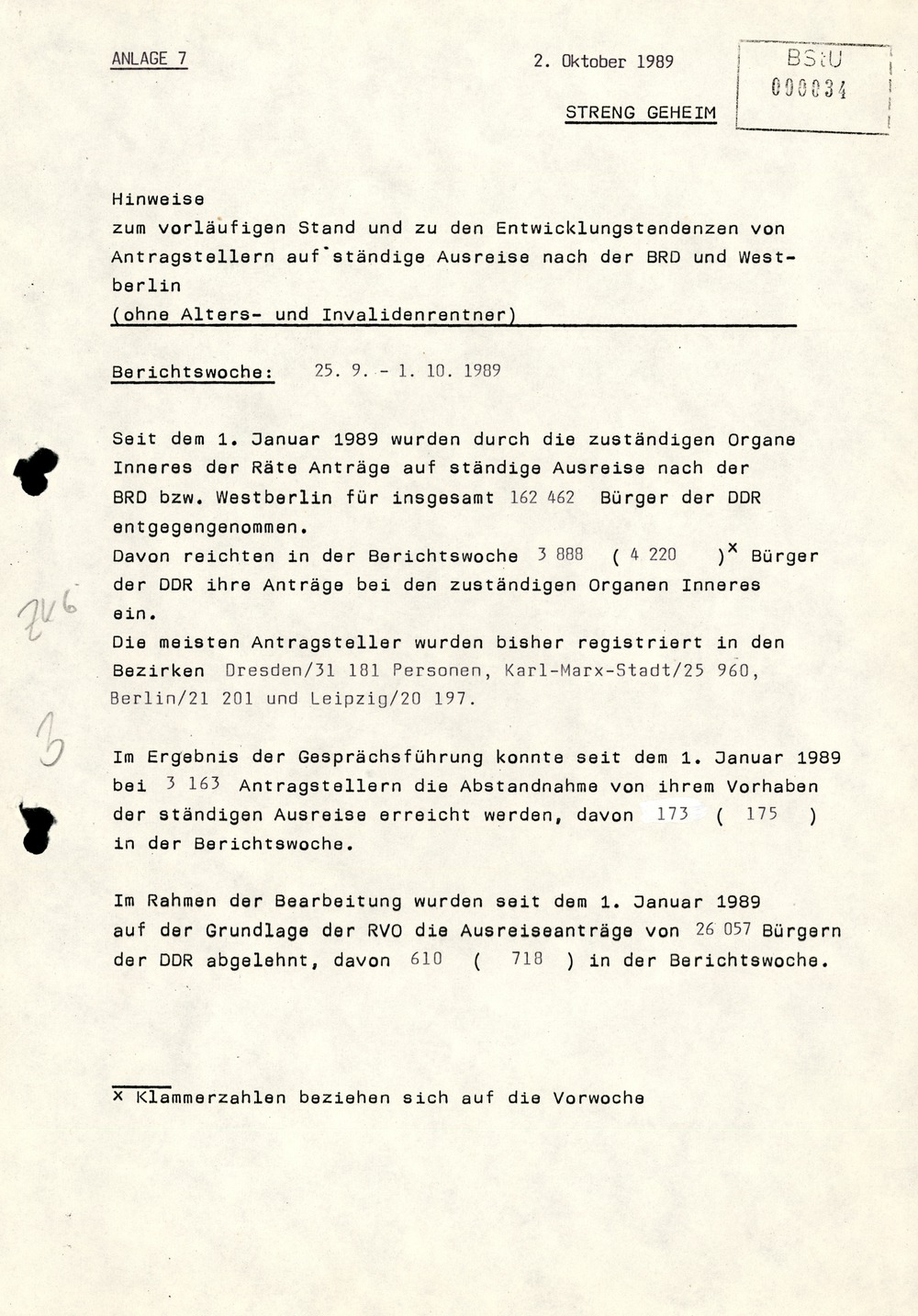 Wochenübersicht Nr. 40/89 vom 2. Oktober 1989