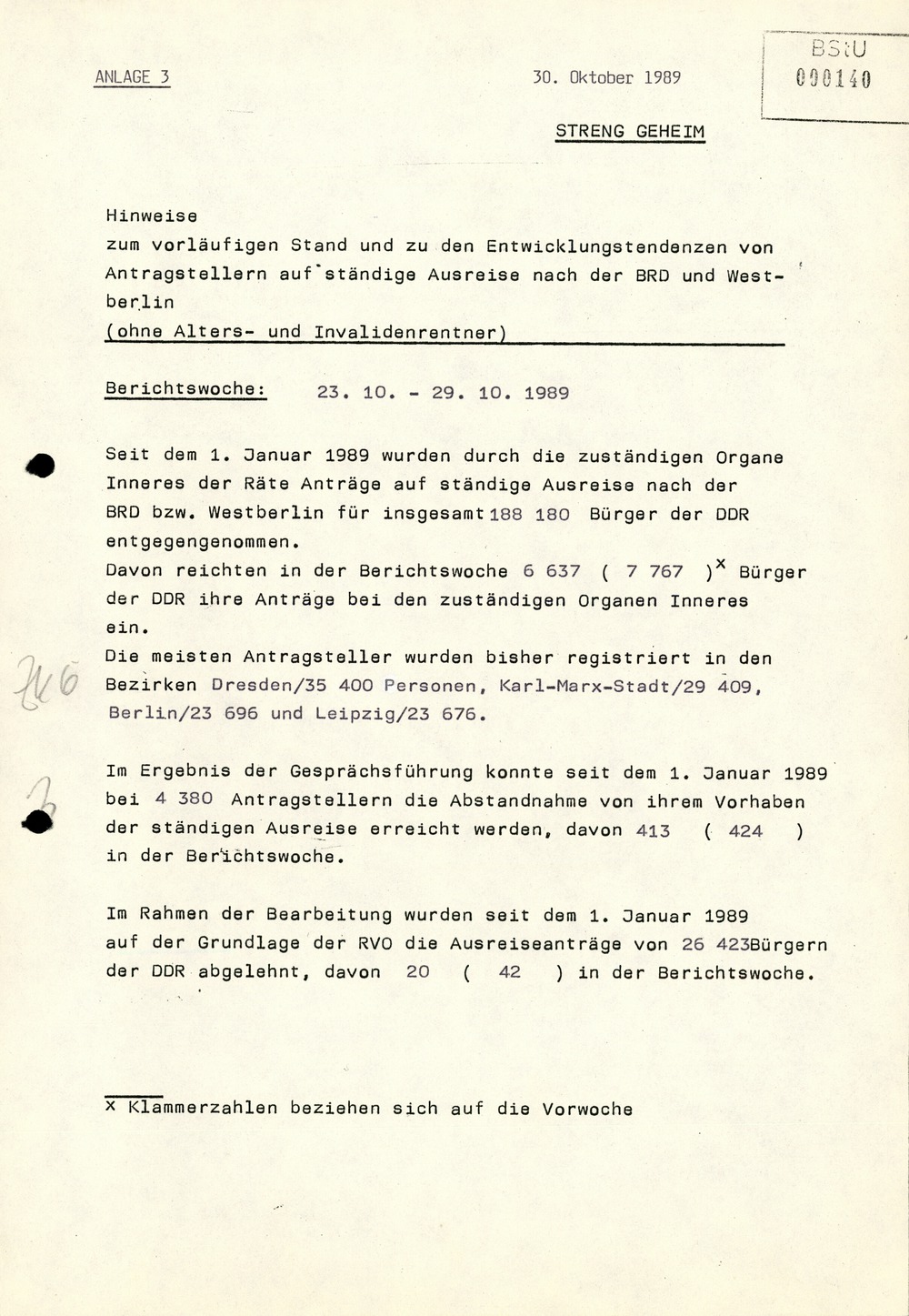 Wochenübersicht Nr. 44/89 vom 30. Oktober 1989