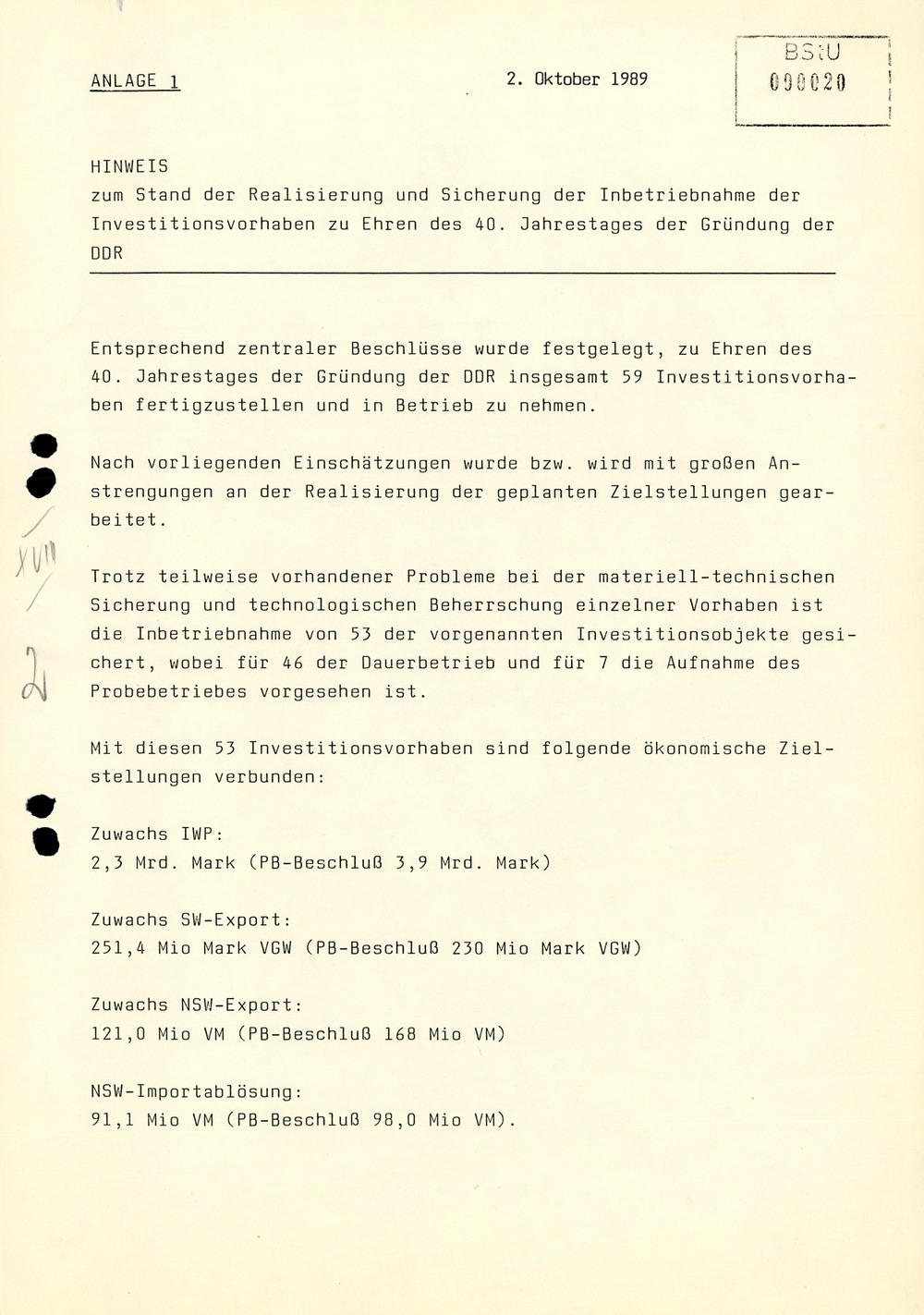 Wochenübersicht Nr. 40/89 vom 2. Oktober 1989