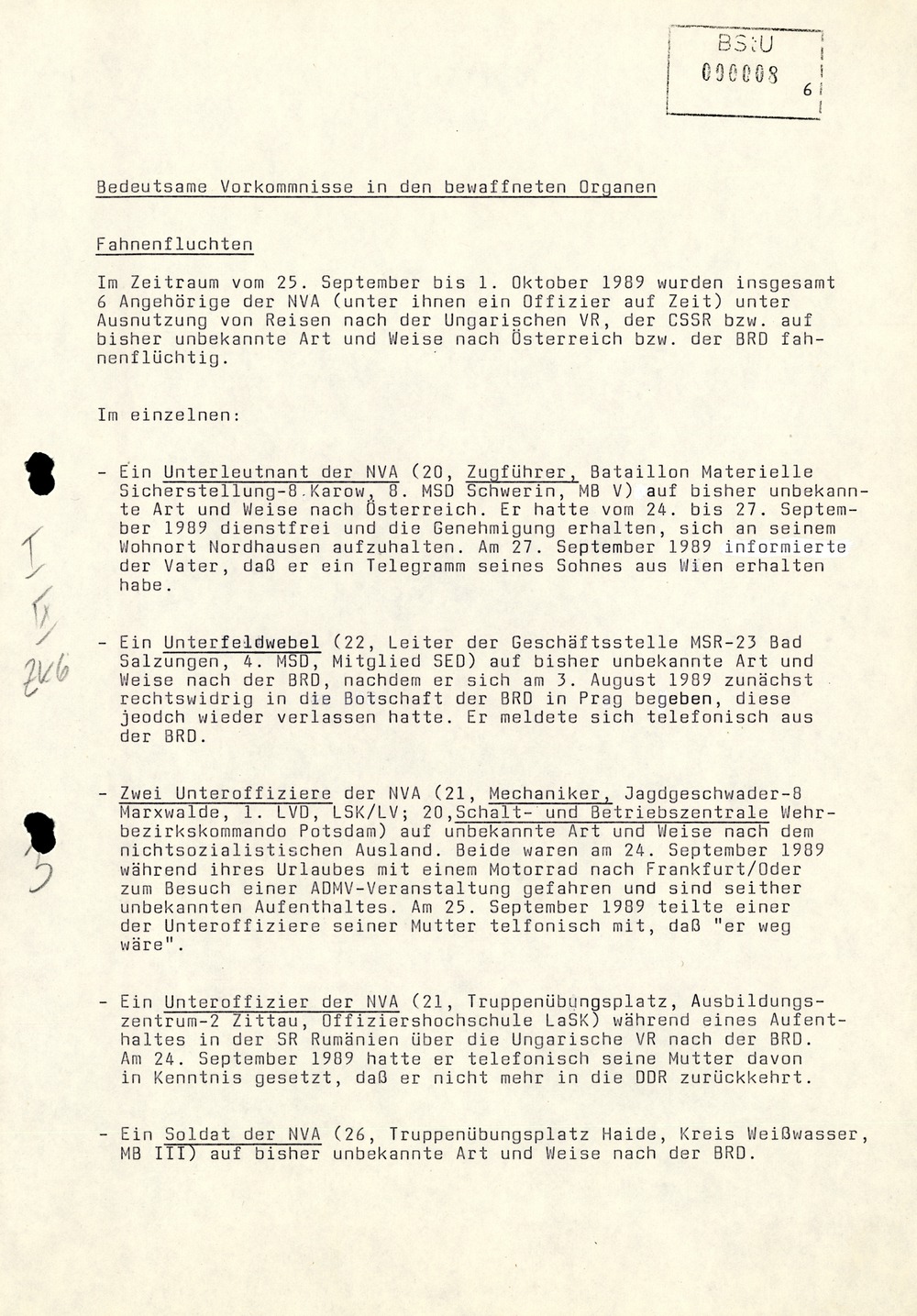 Wochenübersicht Nr. 40/89 vom 2. Oktober 1989