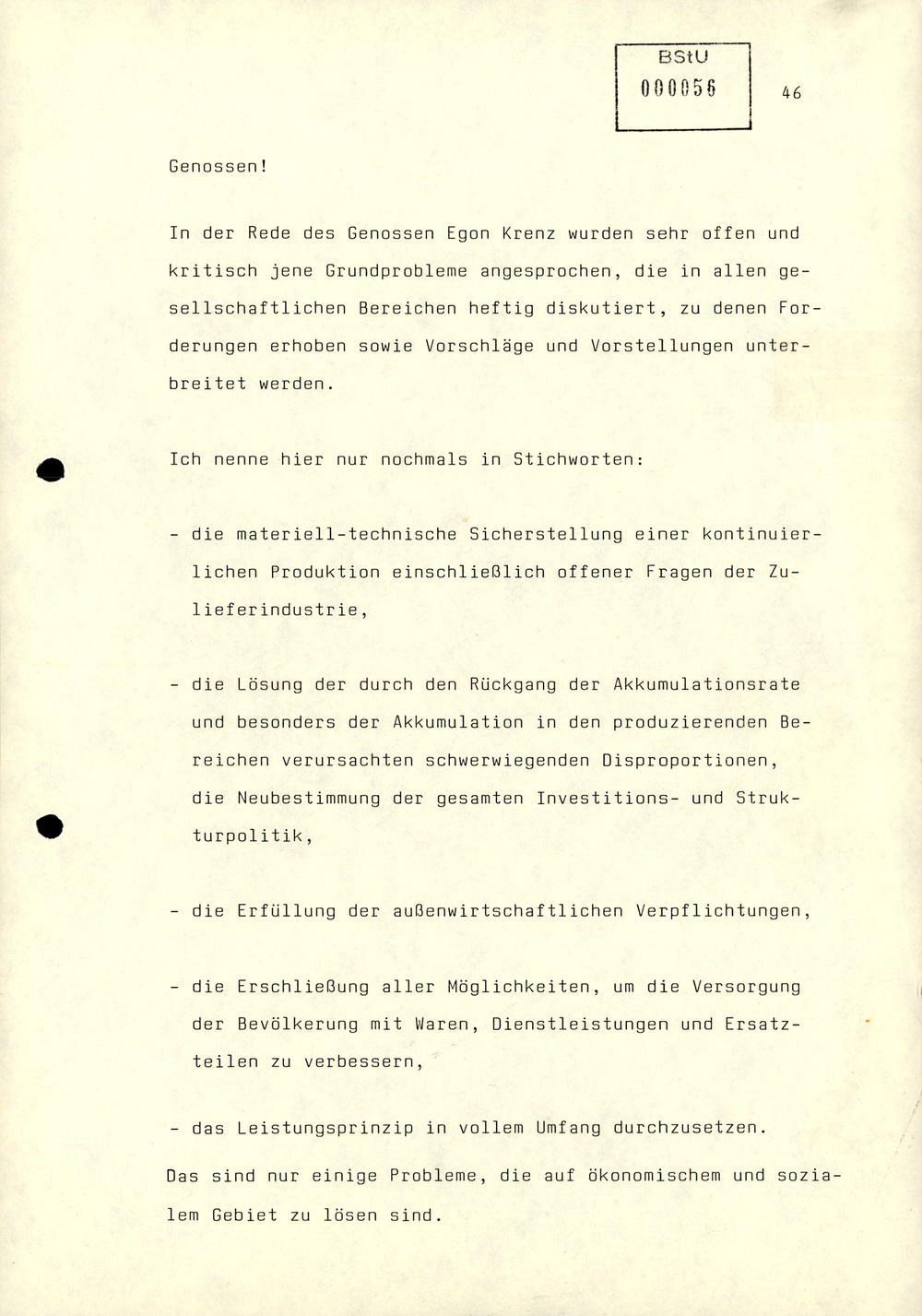 Referat Mielkes zur Auswertung der 9. Tagung des ZK der SED