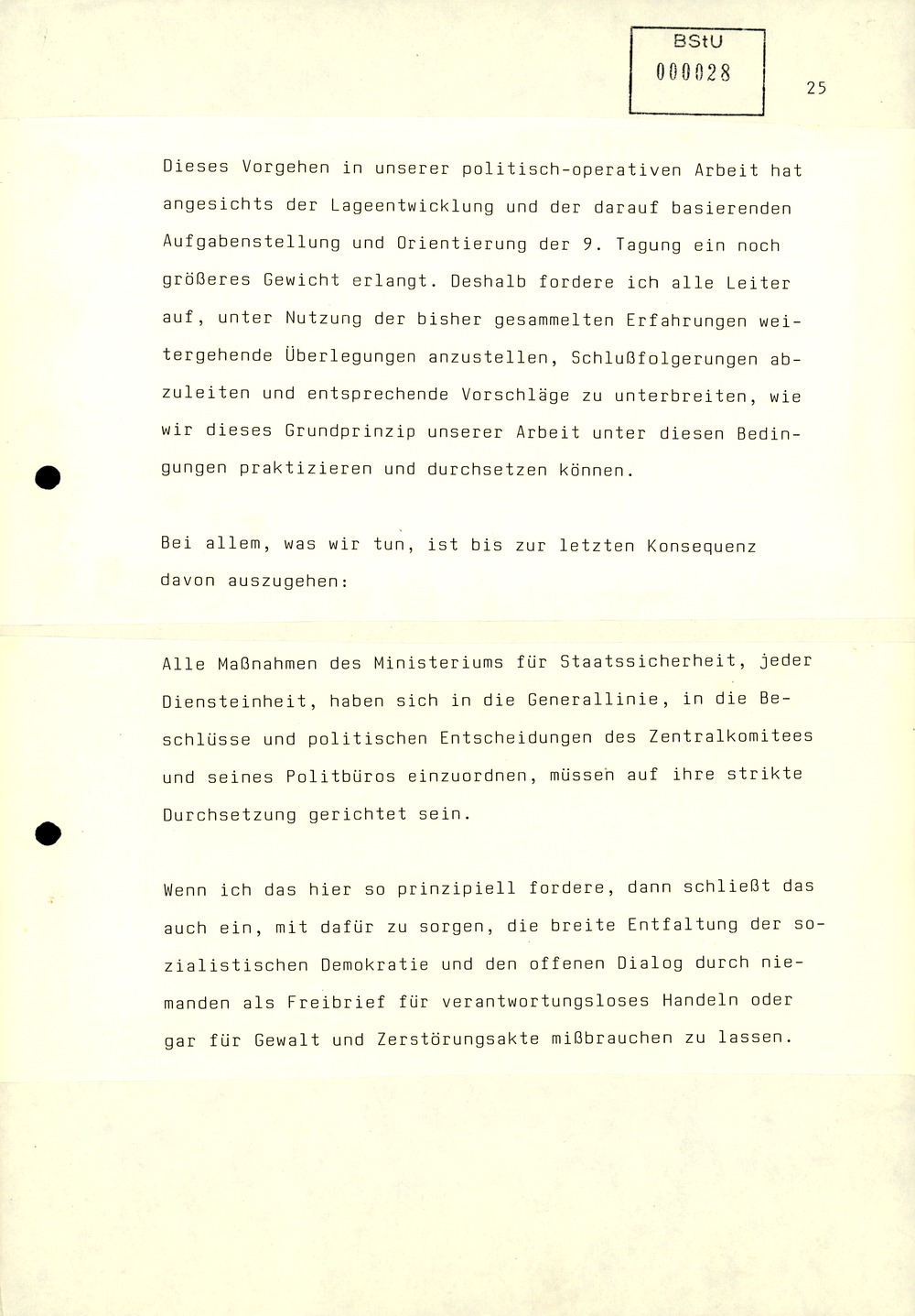 Referat Mielkes zur Auswertung der 9. Tagung des ZK der SED