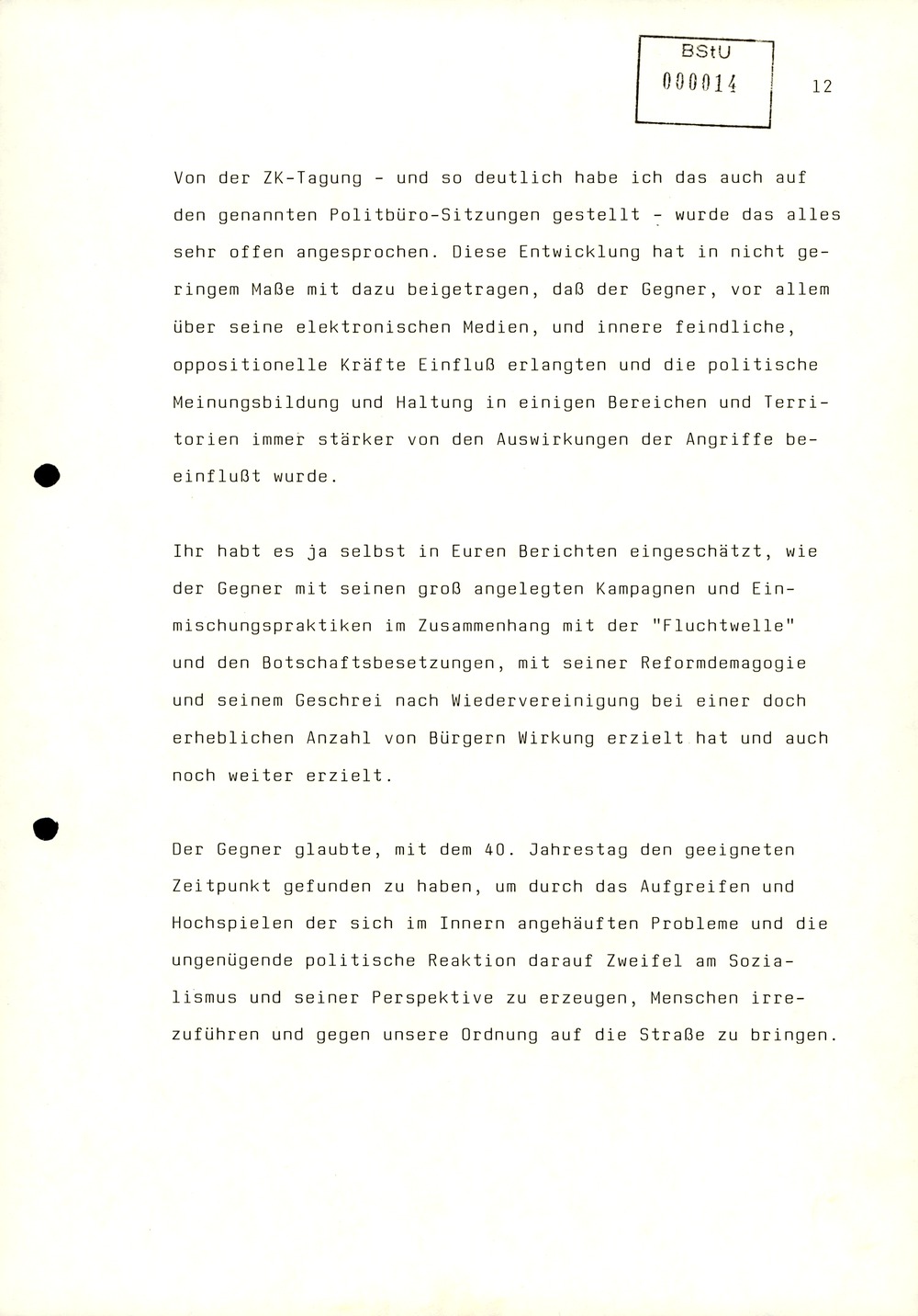 Referat Mielkes zur Auswertung der 9. Tagung des ZK der SED