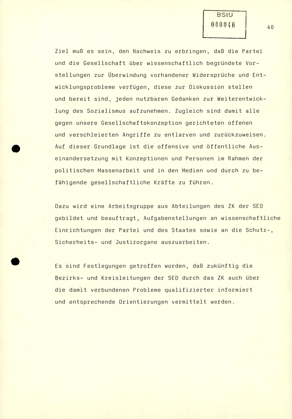 Referat Mielkes zur Auswertung der 9. Tagung des ZK der SED