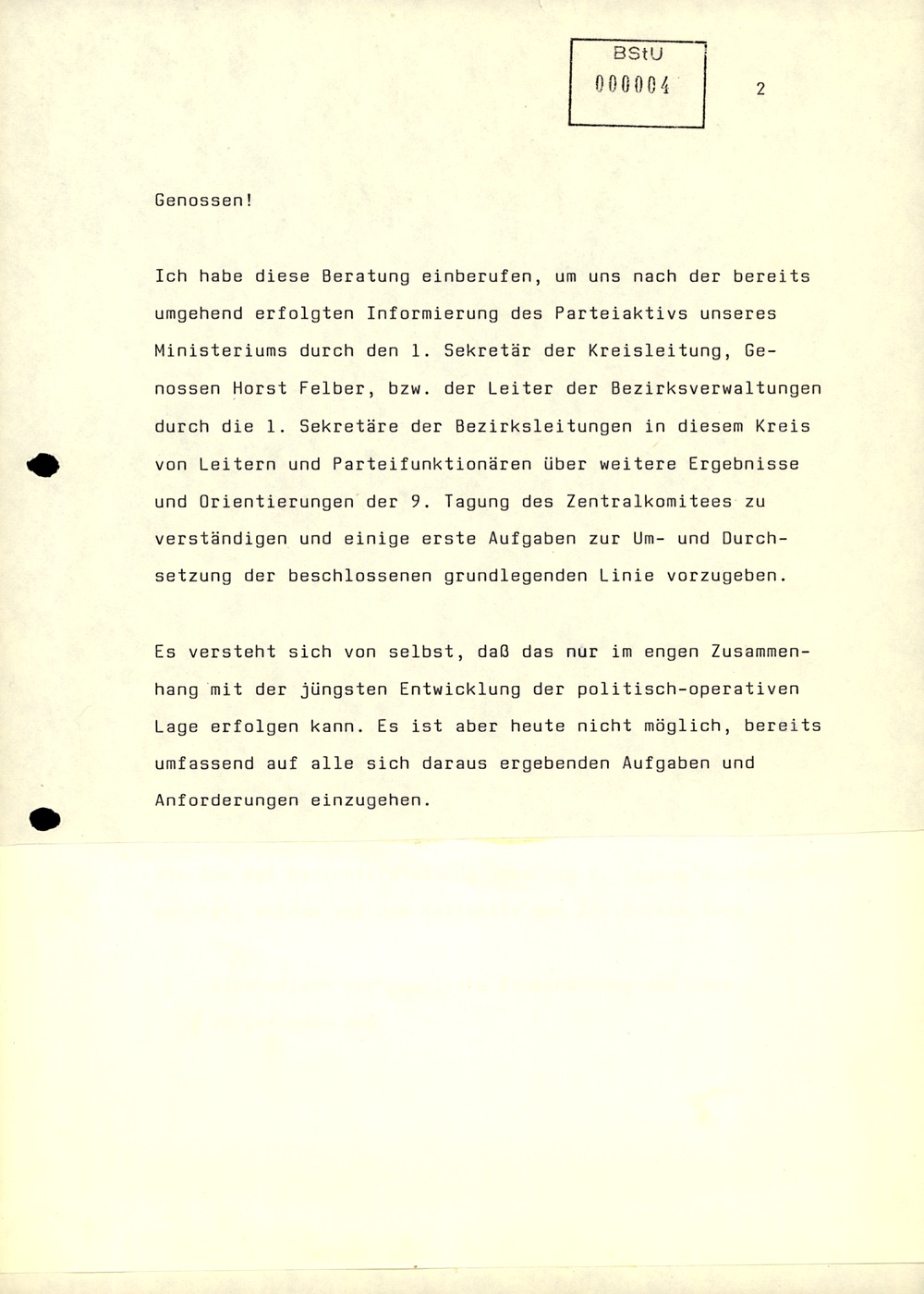 Referat Mielkes zur Auswertung der 9. Tagung des ZK der SED