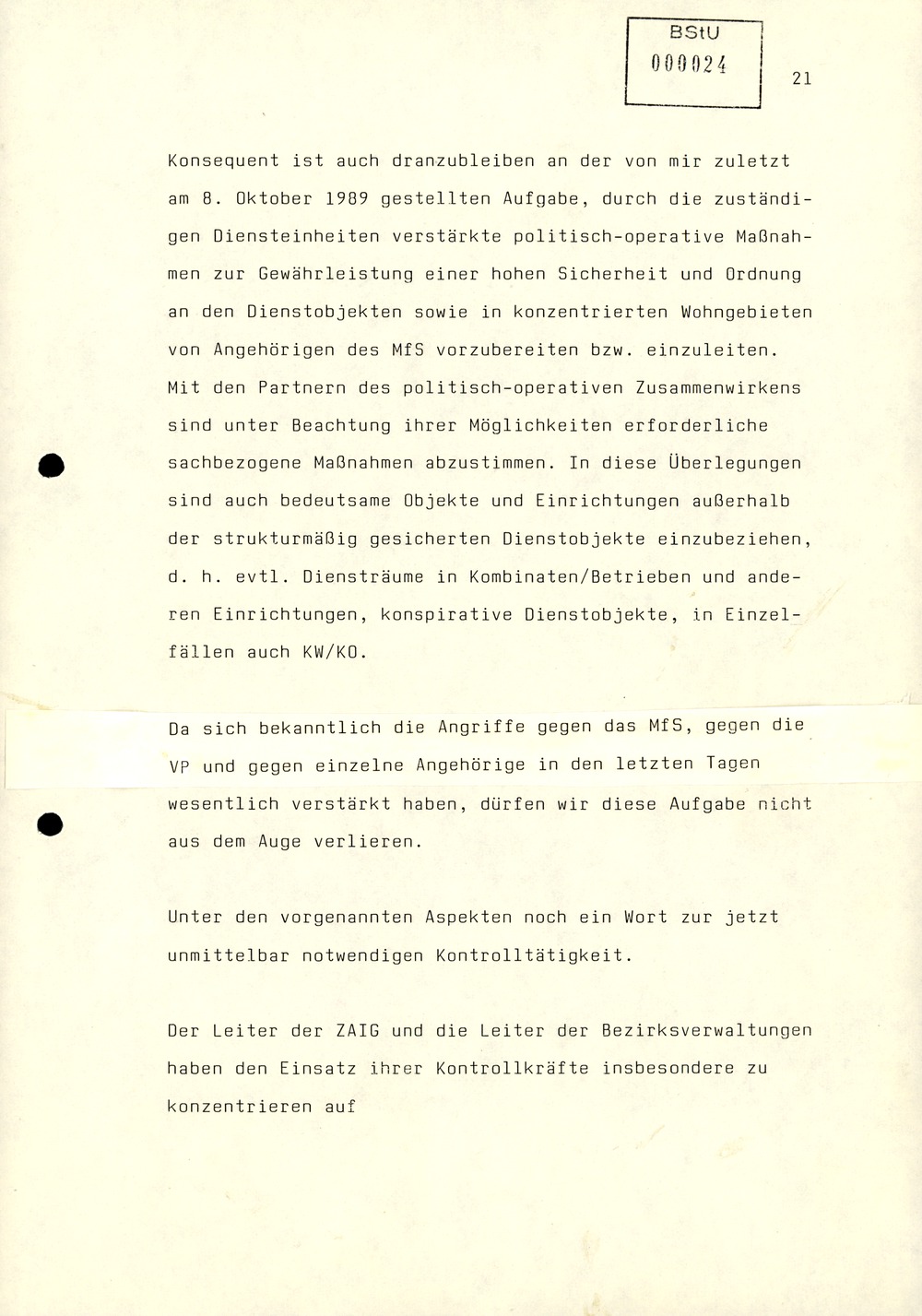 Referat Mielkes zur Auswertung der 9. Tagung des ZK der SED