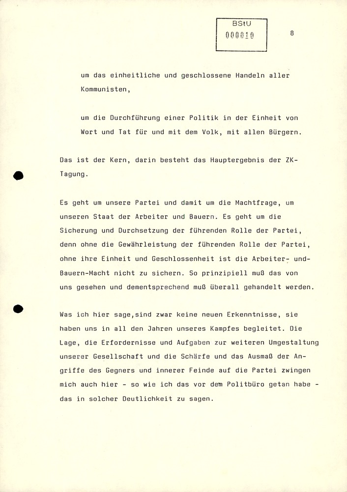 Referat Mielkes zur Auswertung der 9. Tagung des ZK der SED