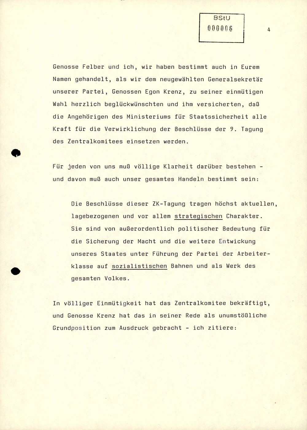 Referat Mielkes zur Auswertung der 9. Tagung des ZK der SED