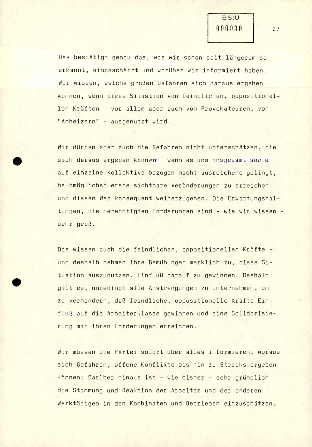 Referat Mielkes zur Auswertung der 9. Tagung des ZK der SED