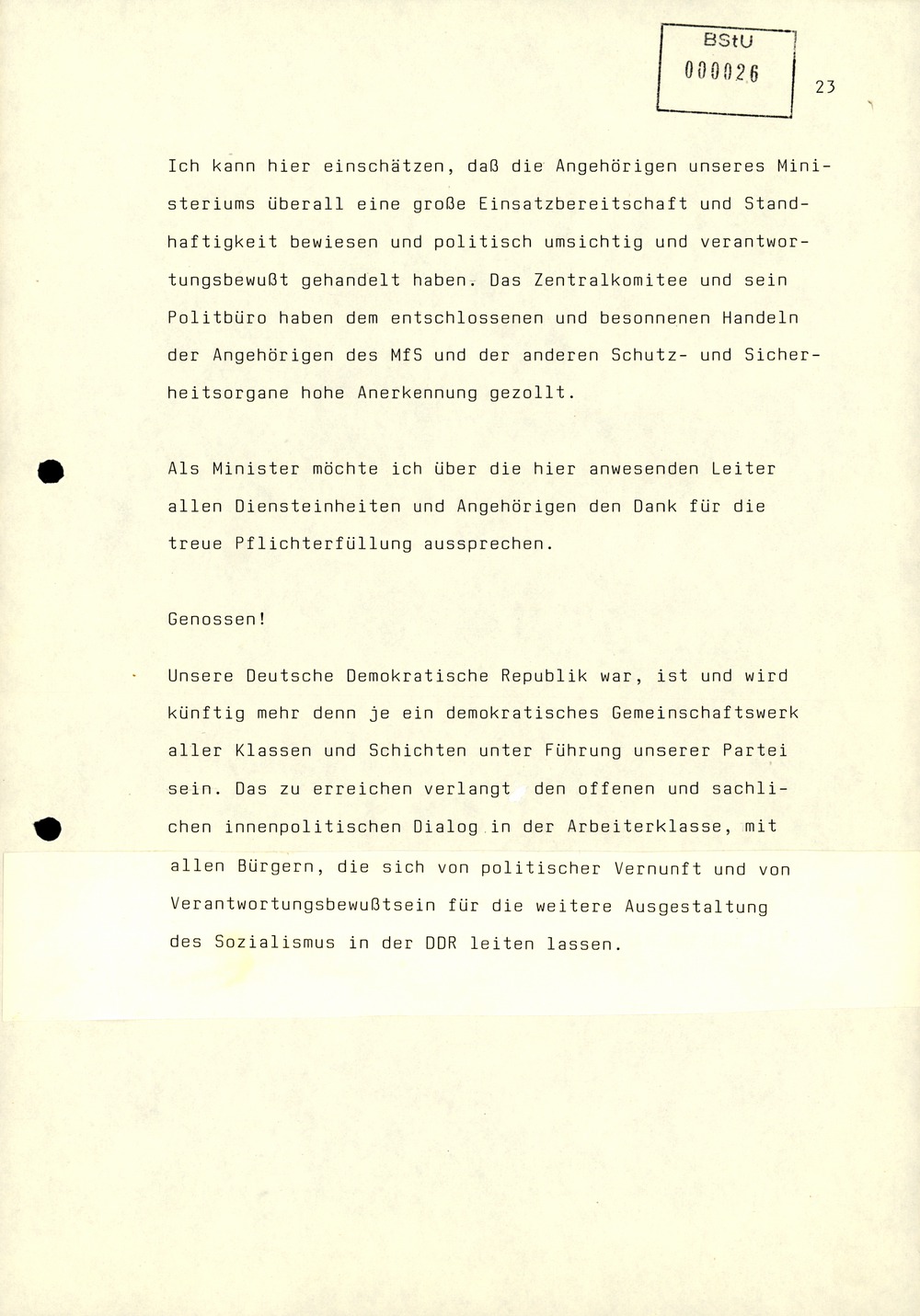 Referat Mielkes zur Auswertung der 9. Tagung des ZK der SED