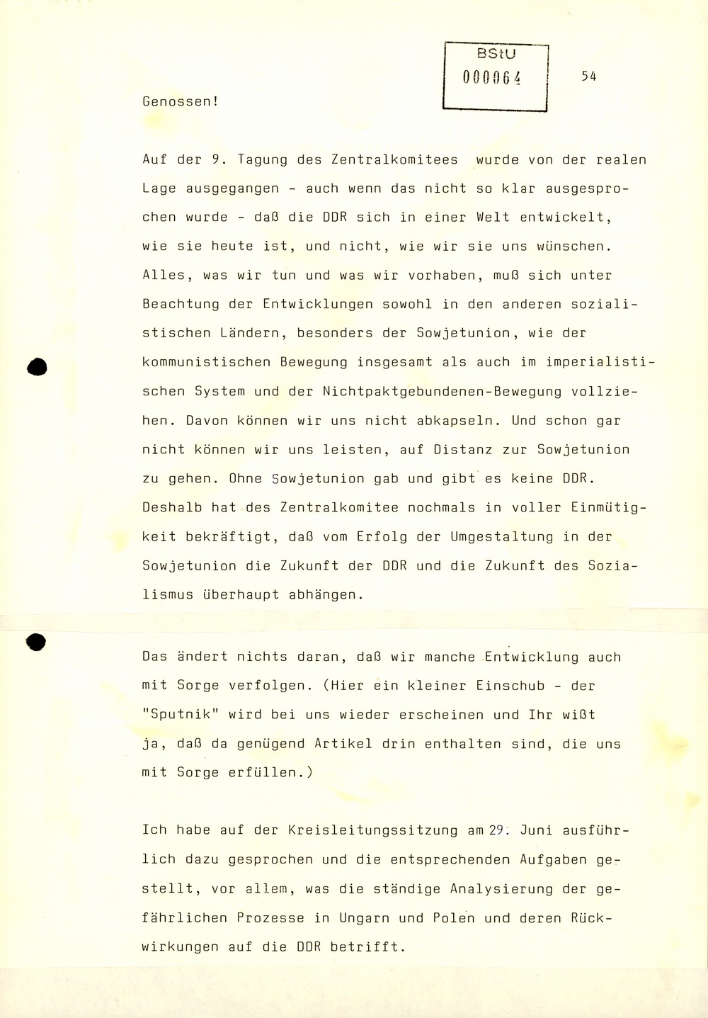 Referat Mielkes zur Auswertung der 9. Tagung des ZK der SED