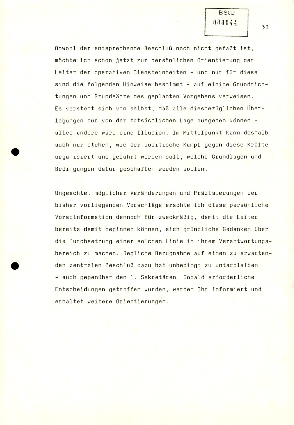 Referat Mielkes zur Auswertung der 9. Tagung des ZK der SED