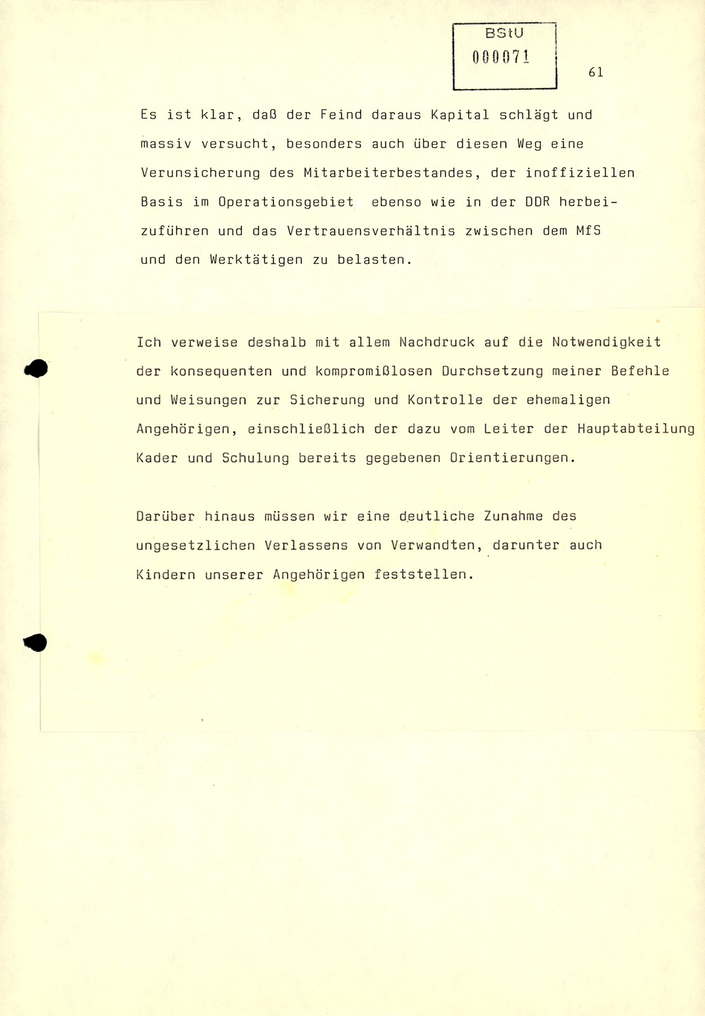 Referat Mielkes zur Auswertung der 9. Tagung des ZK der SED