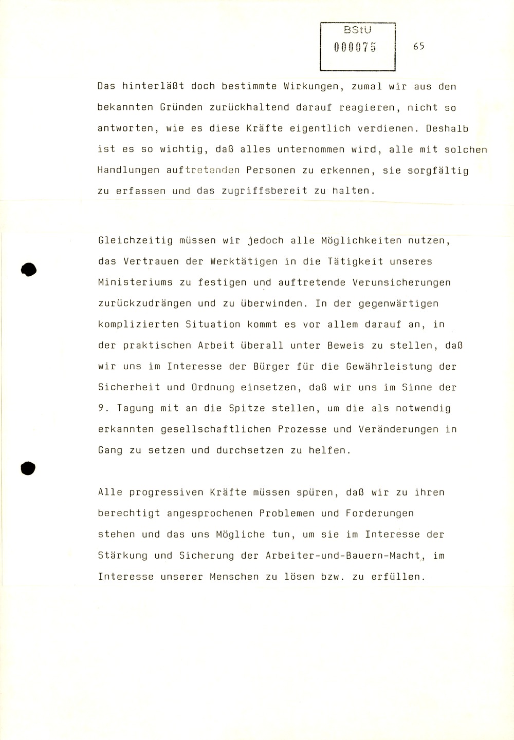 Referat Mielkes zur Auswertung der 9. Tagung des ZK der SED