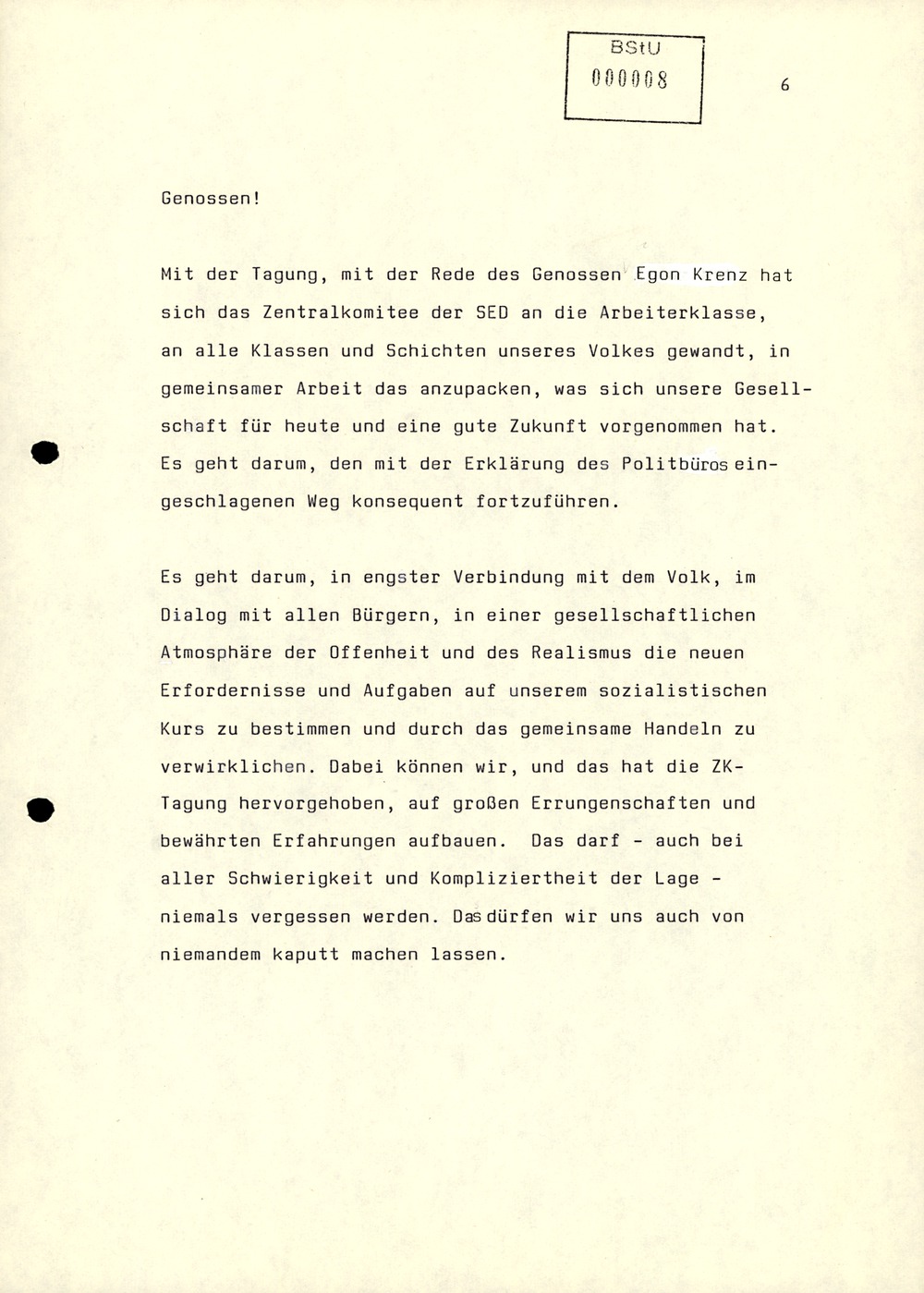 Referat Mielkes zur Auswertung der 9. Tagung des ZK der SED