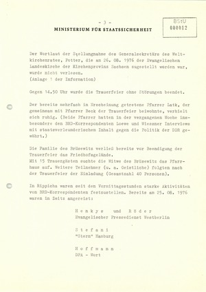 Zur Beisetzung von Pfarrer Brüsewitz am 26.8.1976 in Rippicha, Kreis Zeitz