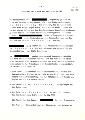 Informationen über die Selbstverbrennung des Pfarrers Oskar Brüsewitz am 18. August 1976 in Zeitz (Reaktionen)