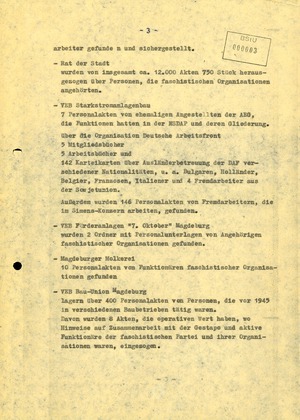 Bericht der BV Magdeburg zum Auffinden von Personalakten aus der Zeit des Nationalsozialismus