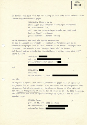 Bericht der Hauptabteilung IX/4 über den Todesfall Matthias Domaschk in der Untersuchungshaftanstalt Gera