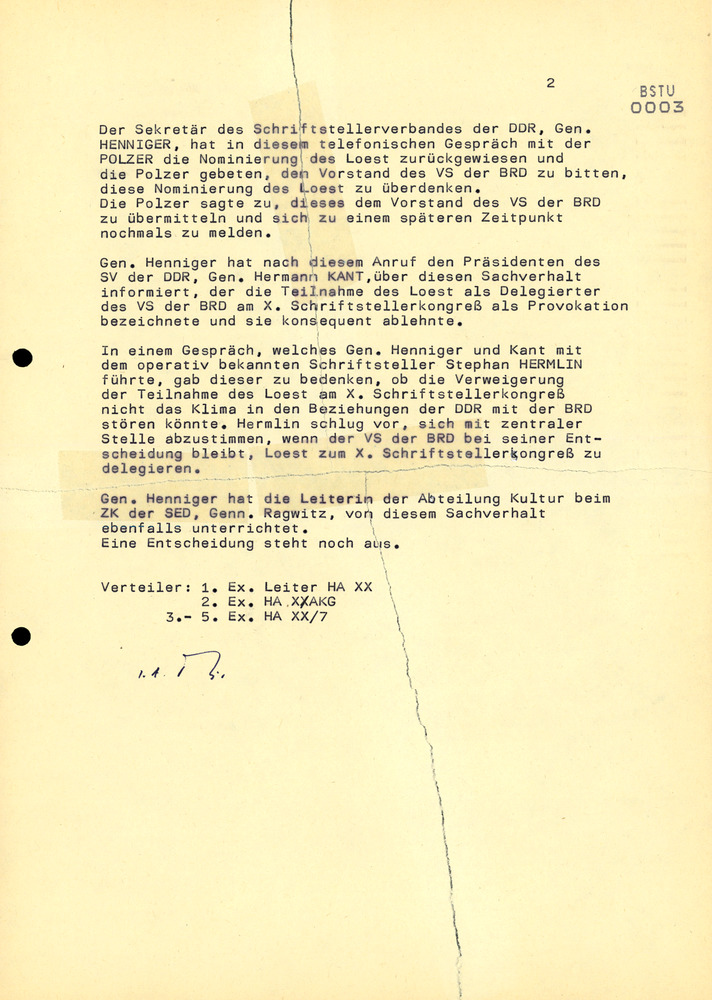 Information über Aktivitäten des Verbands Deutscher Schriftsteller (VS) in Vorbereitung des X. Schriftstellerkongresses