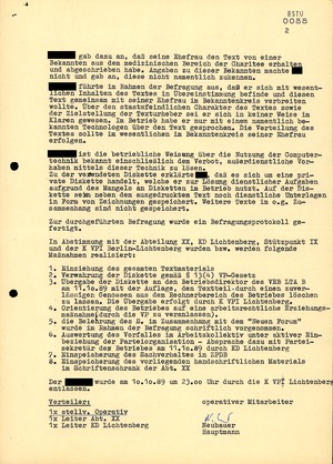 Bericht über die Vervielfältigung der Gründungserklärung des Neuen Forums vom 10. Oktober 1989