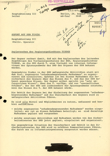 Zur Situation der Sicherheitsdienste der Bundesrepublik nach Hansjoachim Tiedges Übertritt in die DDR